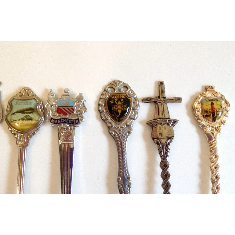 Vintage Lot of 9 Collectible Souvenir Spoons Countries Cities London Paris ++